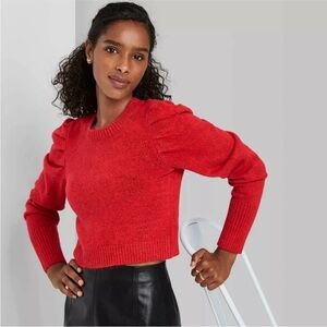 Wild Fable Puff Sleeve Crop Knit Sweater Medium